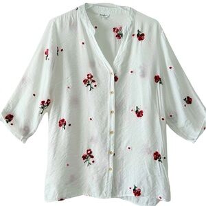 Embroidered Floral Lightweight Roll-Tab Sleeve Size Petite XL